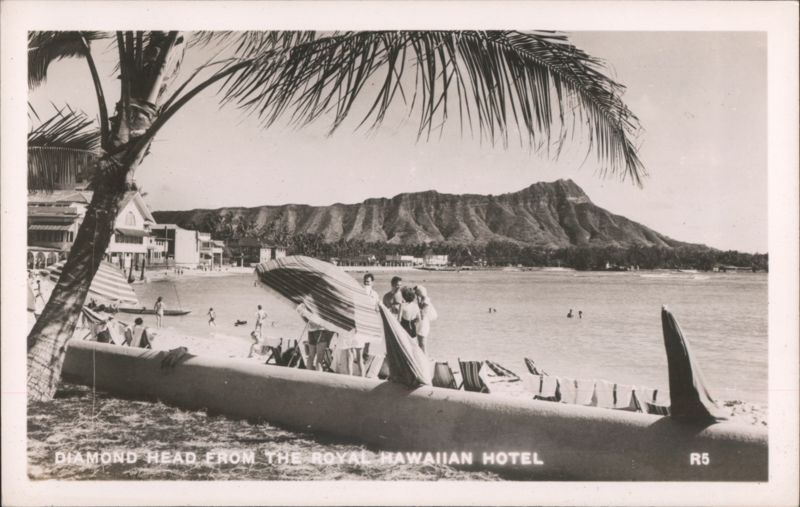 Diamond Head from Royal Hawaiian Hotel, Waikiki Beach