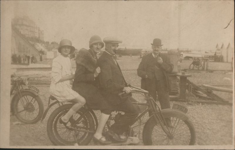 Family with Motorcycles on Promenade, Brighton UK Sussex