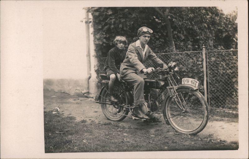 Czech Boys on Motorcycle, Goggles, OV 672 License Plate