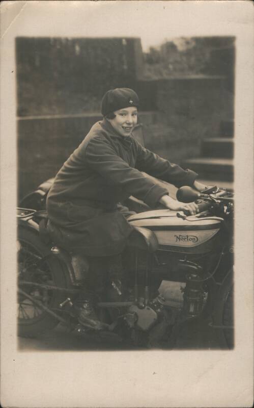 Smiling Girl on Norton Motorcycle Motorcycles