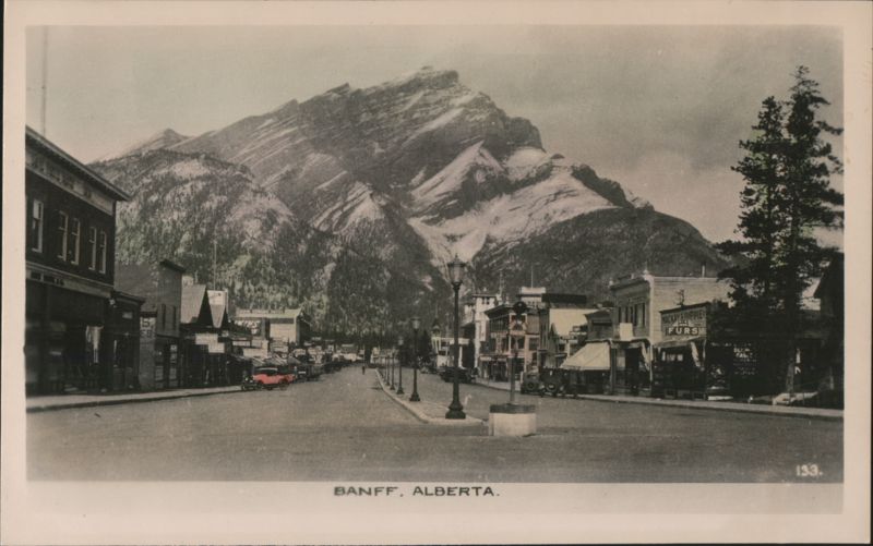 Banff Street Scene with Mountain