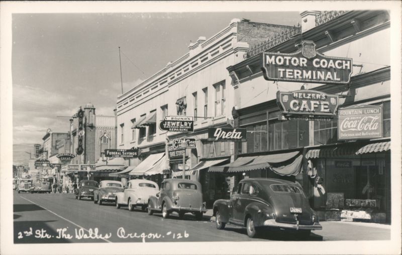 2nd Street, Motor Coach Terminal, Helzer's Cafe, The Dalles, OR