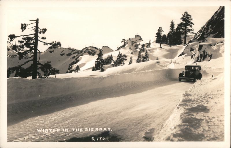 Winter in the Sierras, Snowy Mountain Road with Car