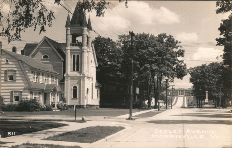 Copley Avenue with Church, Morrisville, VT Vermont