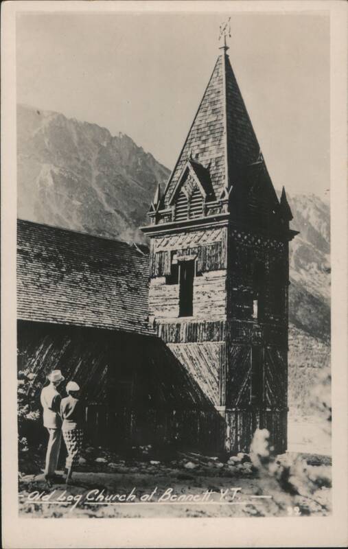 Old Log Church at Bennett, YT with Mountains
