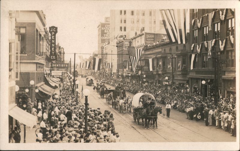 J.C. Penney Co. Parade, Horse-Drawn Wagons, Crowds