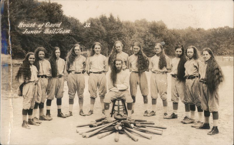 House of David Junior Ball Team with Long-Haired Players Benton Harbor Michigan