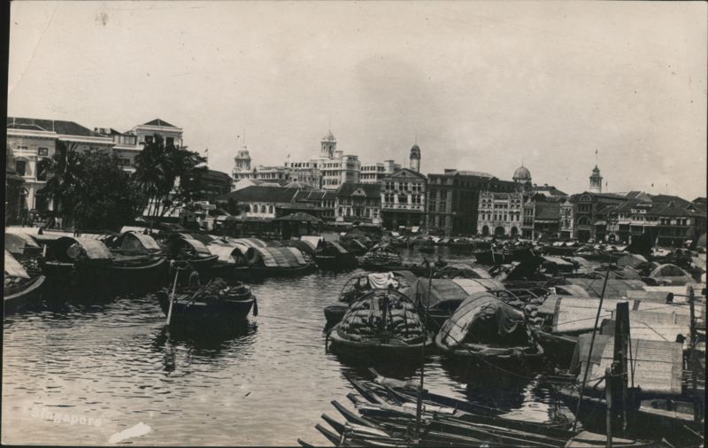 Singapore River with Boats and Colonial Buildings
