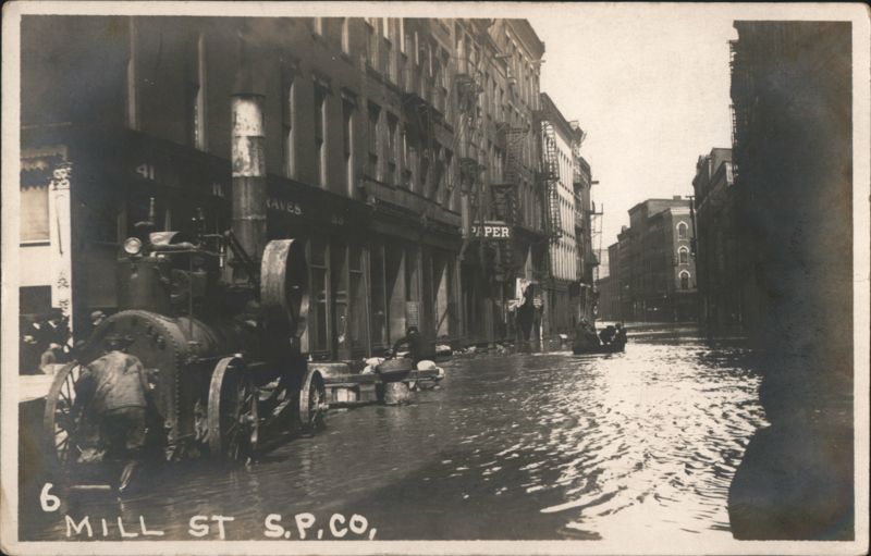Genesee River Flood Mill Street with Steam Engine Rochester New York