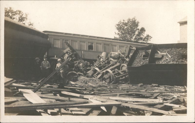 Train Wreck with Derailed Passenger Car and Debris