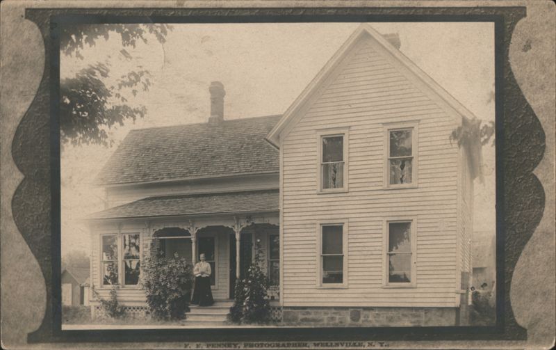 House with Woman on Porch, Wellsville, NY New York