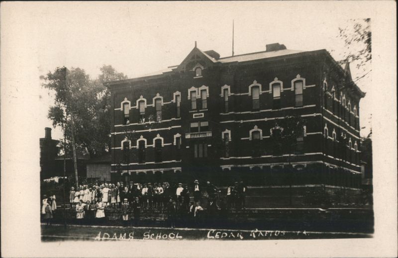 Adams School with Students, Cedar Rapids, Iowa