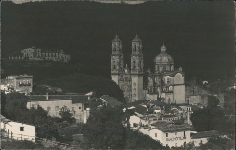 Taxco, Mexico - Town View with Church & Hotel