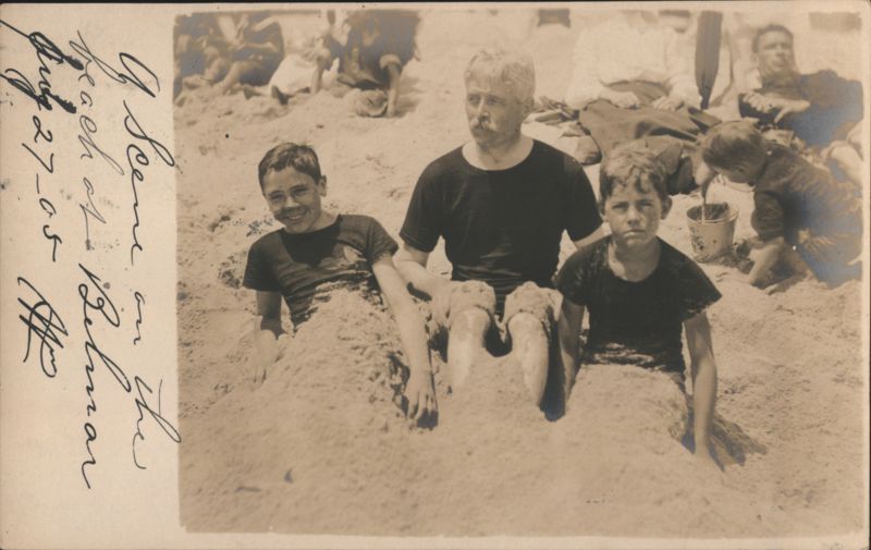 Belmar Beach Boys & Man Buried in Sand 1905 New Jersey