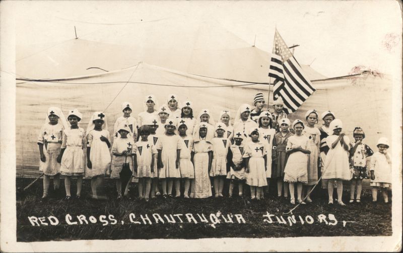 Red Cross Chautauqua Juniors 1917 with American Flag