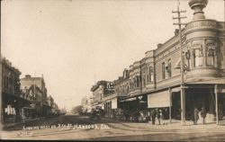 Looking West on 7th St, Russell Block, Hanford Postcard