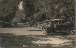 Early Automobiles Parked at Terminus Beach Postcard