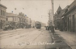 14th Street East Oakland Trolley Car & Horse-Drawn Carriages Postcard