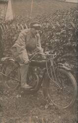 Man on 1912 Indian Motorcycle, 85 HP Postcard