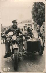 1928 Men on Motorcycle with Sidecar, Uniforms Postcard