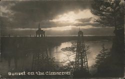 Sunset on the Cimarron River, Oil Derricks Postcard