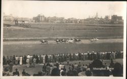 Shanghai Horse Race, Spectators and City Skyline Postcard