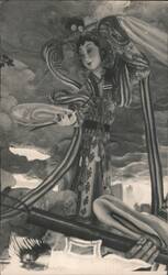 Chinese Goddess Figure with Sleeping Person Artwork Postcard