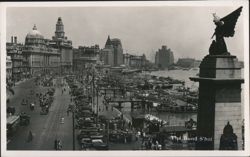 The Bund, Shanghai Waterfront with Statue & Clock Tower Postcard