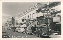2nd Street, Motor Coach Terminal, Helzer's Cafe, The Dalles, OR Postcard