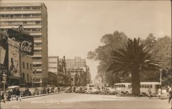 Avenida Juárez, Coca-Cola sign, cars, palm tree Postcard