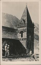 Old Log Church at Bennett, YT with Mountains Postcard