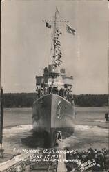 Launching U.S.S. HUGHES, Bath Iron Works, 1939 Postcard