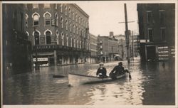 Genesee River Flood Front St Market St., Men in Canoe Postcard
