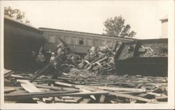 Train Wreck with Derailed Passenger Car and Debris Postcard