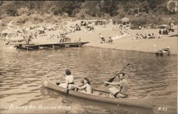Boating on Russian River, Beach with People and Tents Postcard