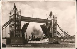 Tower Bridge, London with Bascules Raised for Ship Postcard