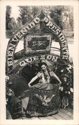 Woman on Decorated Boat, Bienvenido Presidente Obregon, 1928 Postcard