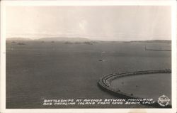 Battleships at Anchor Between Mainland and Catalina Island Postcard