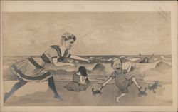 Heads-Through-Holes Humorous Beach Scene with Crabs Postcard