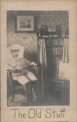 Early Photoshop: Man in Cap & Boots in Room, The Old Stuff Postcard