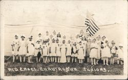 Red Cross Chautauqua Juniors with American Flag Postcard