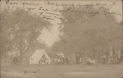 Busy Day Gathering, Tent, Car, Nellie's Message Postcard