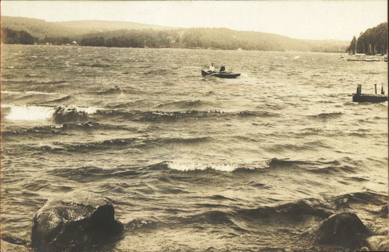 Hyland Lake, Boat on Wavy Water Winsted Connecticut