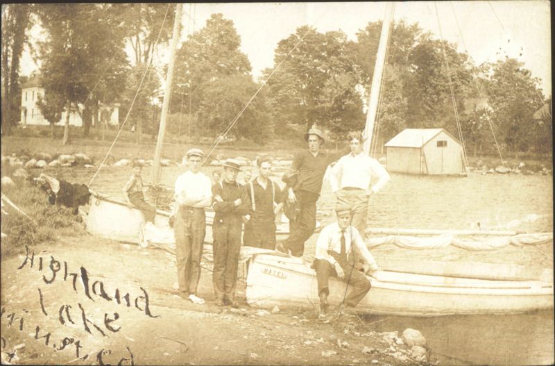 Highland Lake Sailboats & Men, Winsted CT 1914 Connecticut