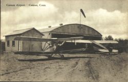 Canaan Airport with Biplane and Hangar Postcard