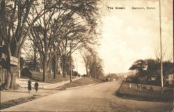 The Green, Tree-Lined Street with Pedestrians Postcard