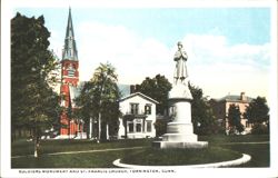 Soldiers Monument & St. Francis Church Postcard