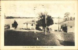 Double Beach Scene, Gazebo & Buildings Postcard