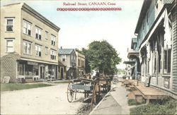 Railroad Street, Horse-Drawn Carts, Canaan, CT Postcard