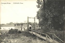 Swinging Bridge with People, Canaan, CT Postcard